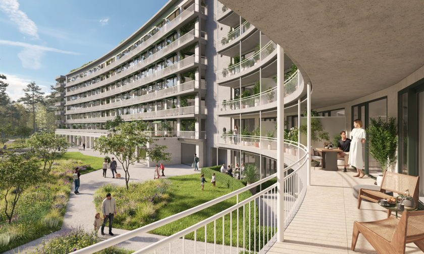 Nieuwbouw Genk Bosart - zicht vanaf het terras op de binnentuin