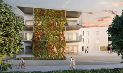 Apartment building with terraces overlooking a beautiful green courtyard