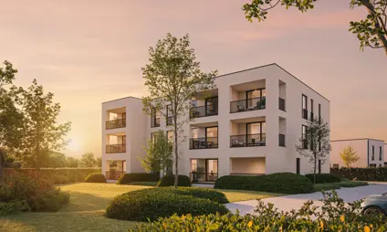 appartementen exterieur tuingevel avond