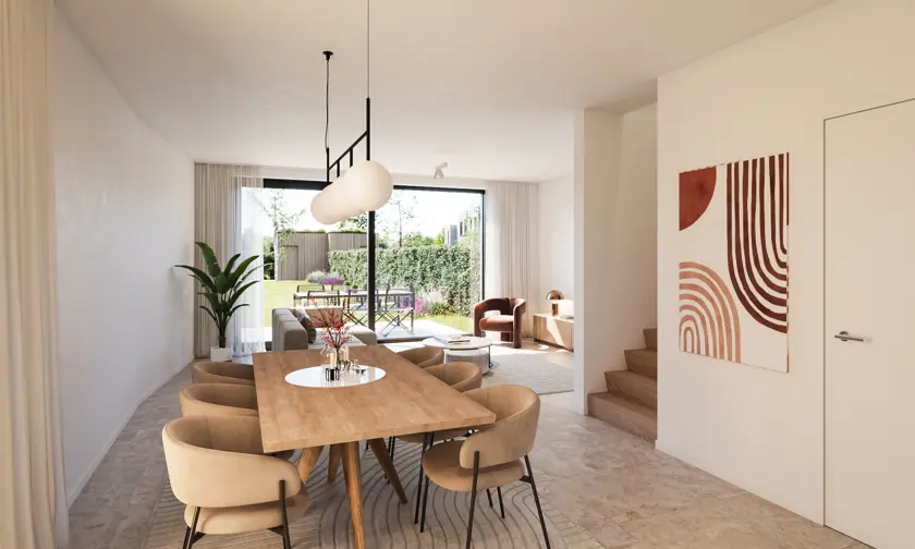 Broechem Kapelstraat Lot 01 Interieur leefruimte living eettafel tuin