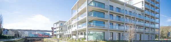 Woning Waterzicht (Vilvoorde) met 3 slaapkamers, terras en kleine tuin, foto van gebouw