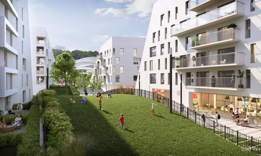 Tuin tussen appartementen