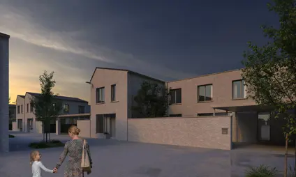 deurne eksterlaer patiowoningen avond mama dochter straat bomen gevel