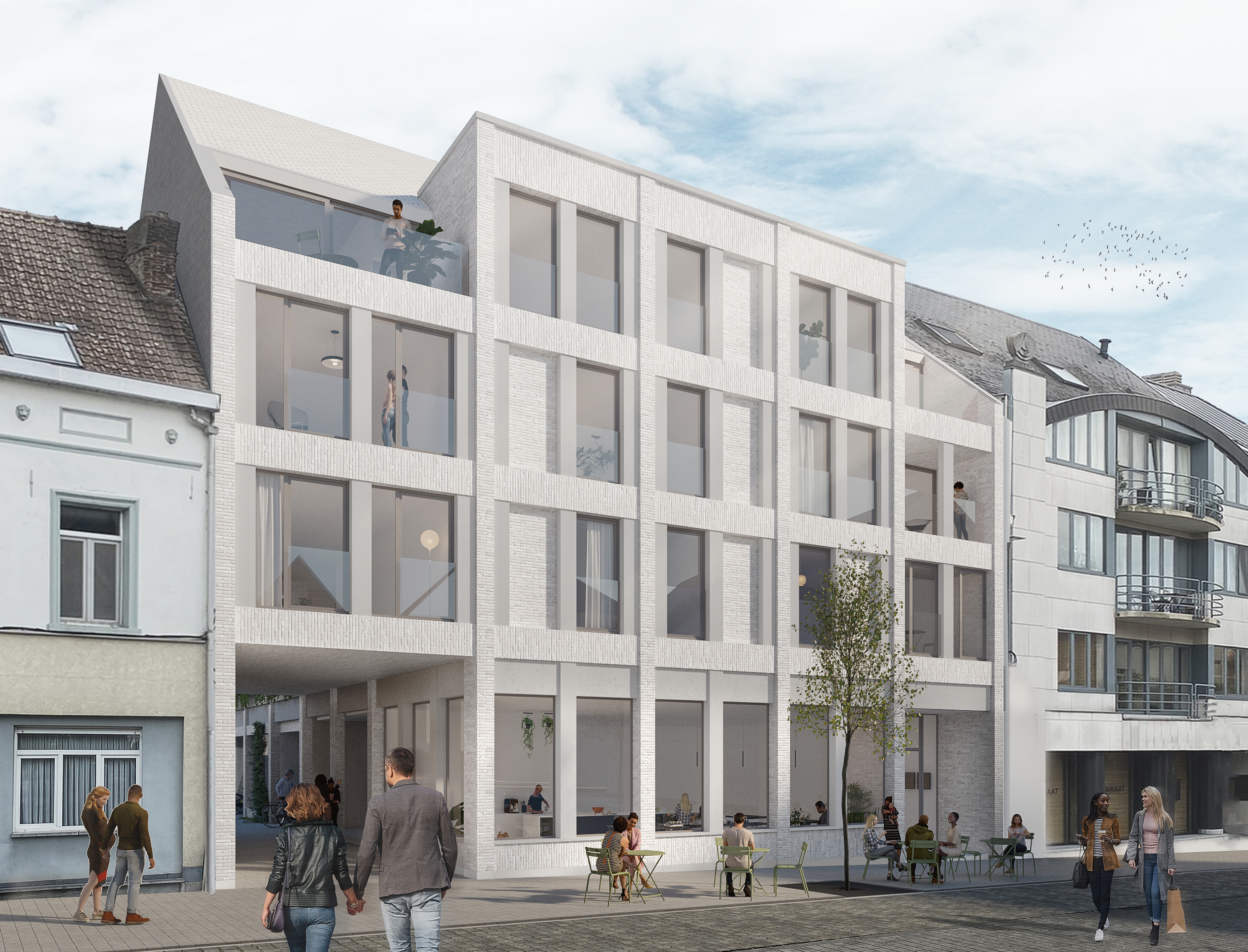 Nieuwe appartementen en huizen op de Grote Markt in Vilvoorde