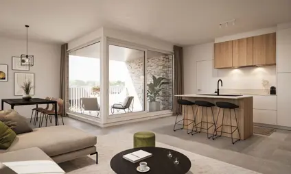 geel station living eettafel zetel keuken terras