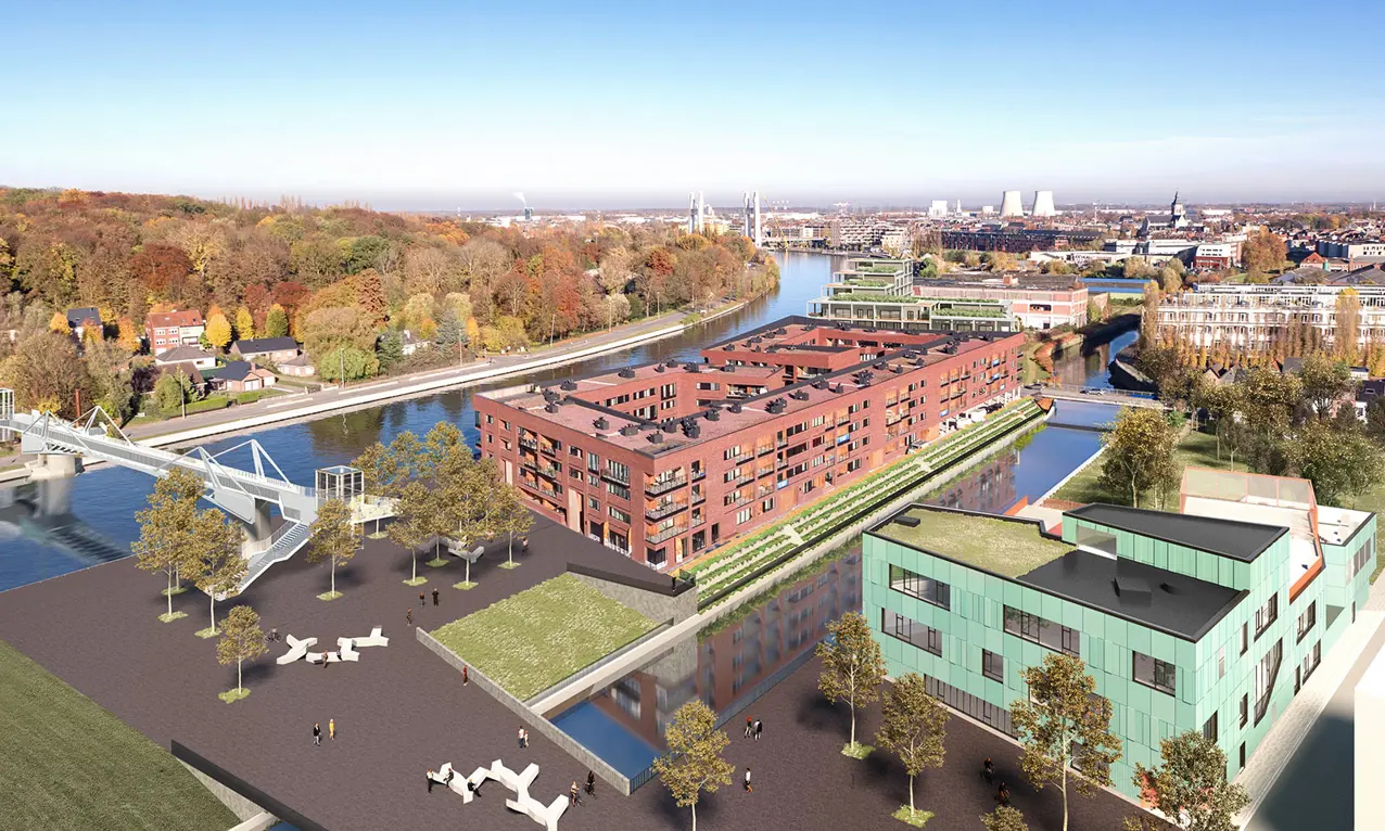 Luchtbeeld op de appartementen
