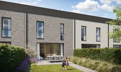 Broechem Kapelstraat Luchtbeeld groene buurt woningen zadeldaken bomen tuin terras gezellig